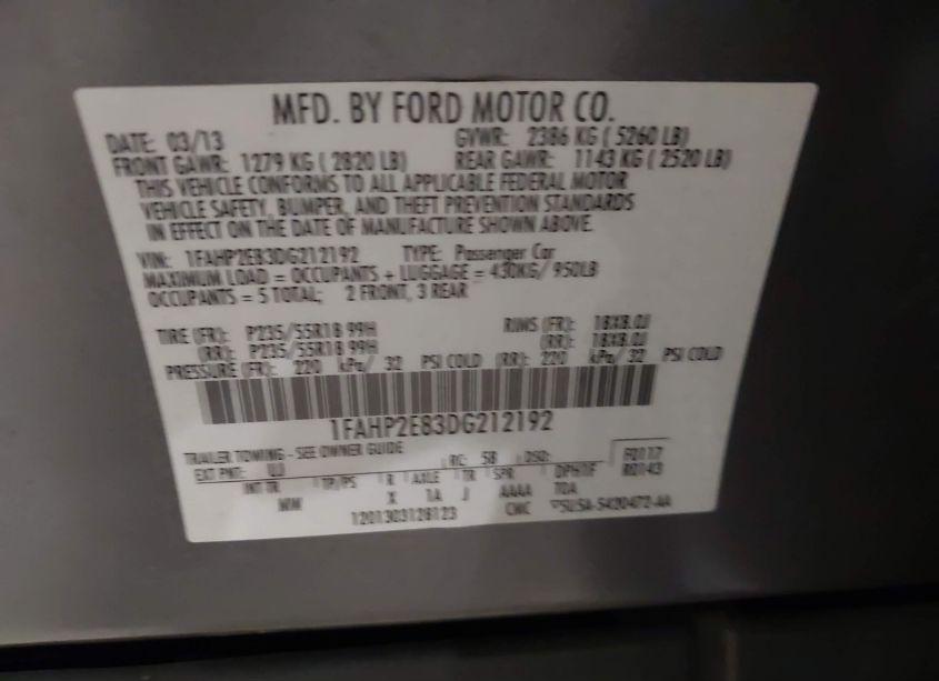 Photo 9 of 2013 Ford Taurus SEL (VIN 1FAHP2E83DG212192)