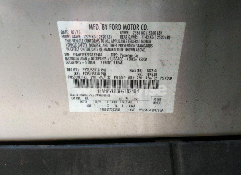 Photo 9 of 2015 Ford Taurus SEL (VIN 1FAHP2E83FG182484)