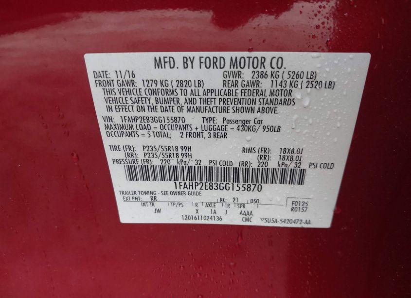 Photo 9 of 2016 Ford Taurus SEL (VIN 1FAHP2E83GG155870)