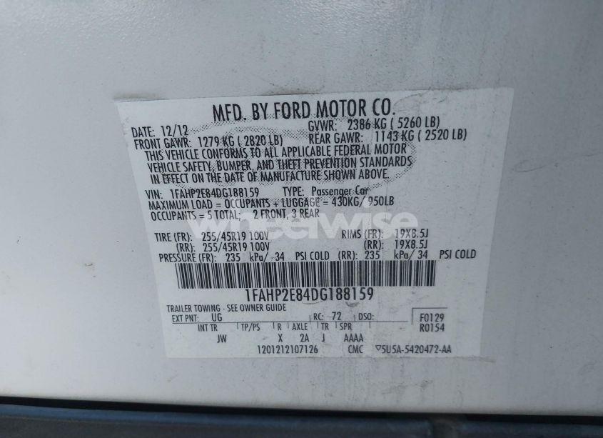 Photo 9 of 2013 Ford Taurus SEL (VIN 1FAHP2E84DG188159)