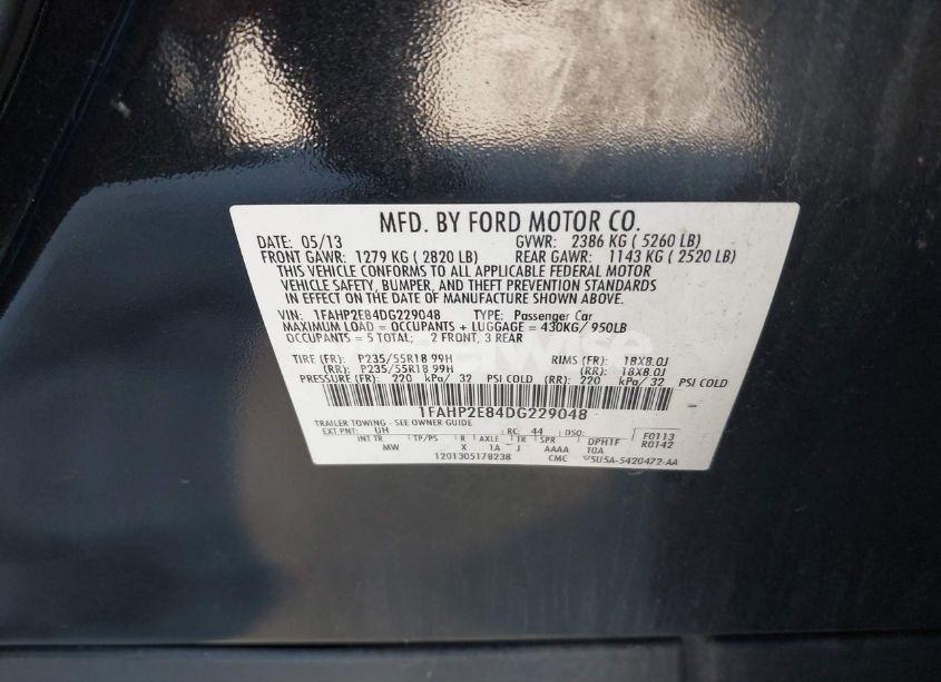 Photo 9 of 2013 Ford Taurus SEL (VIN 1FAHP2E84DG229048)