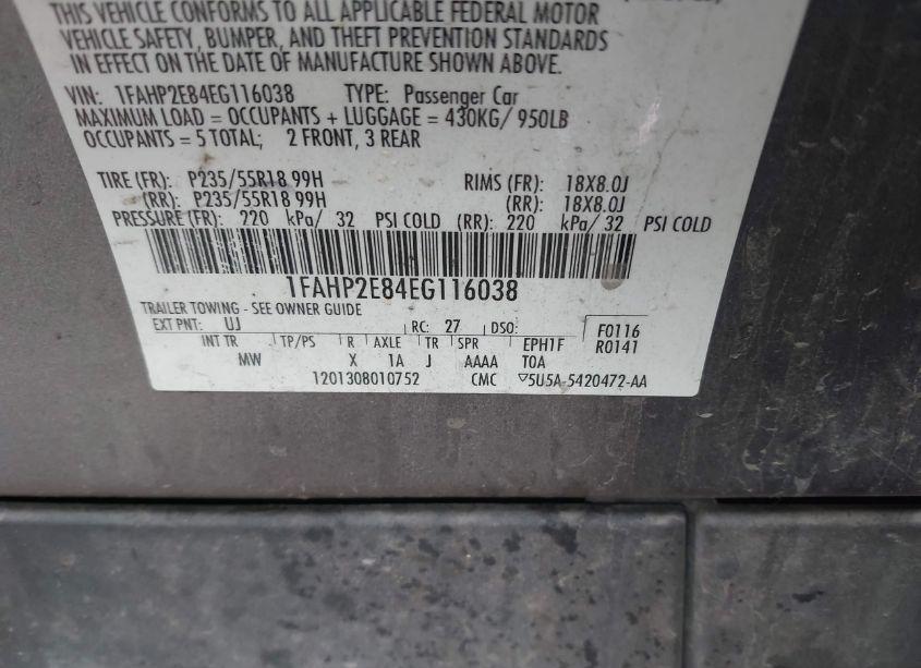 Photo 9 of 2014 Ford Taurus SEL (VIN 1FAHP2E84EG116038)