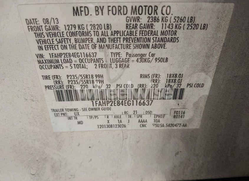 Photo 9 of 2014 Ford Taurus SEL (VIN 1FAHP2E84EG116637)