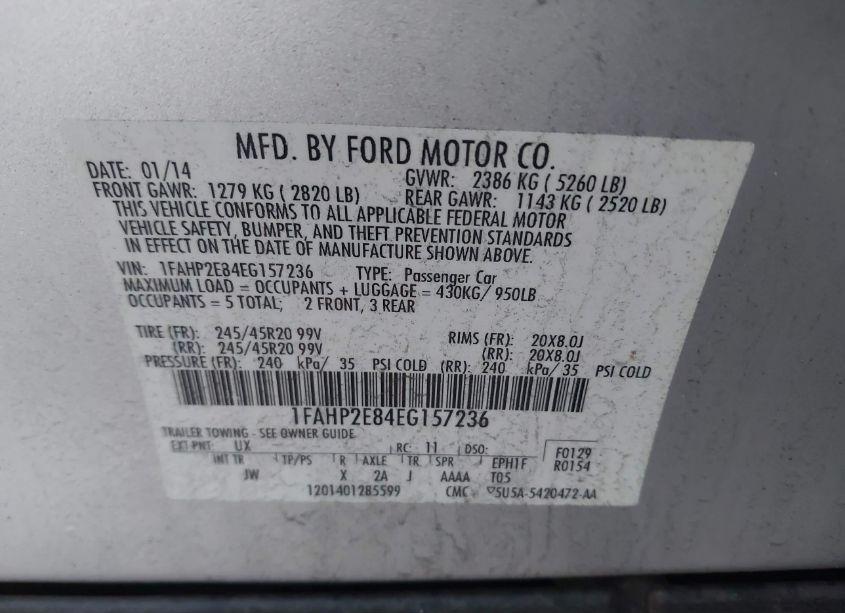 Photo 9 of 2014 Ford Taurus SEL (VIN 1FAHP2E84EG157236)