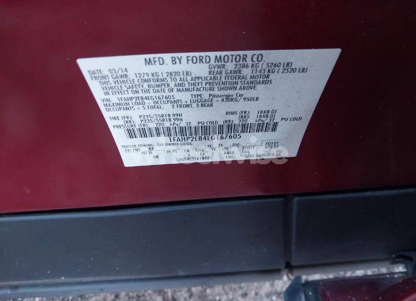 Photo 9 of 2014 Ford Taurus SEL (VIN 1FAHP2E84EG167605)