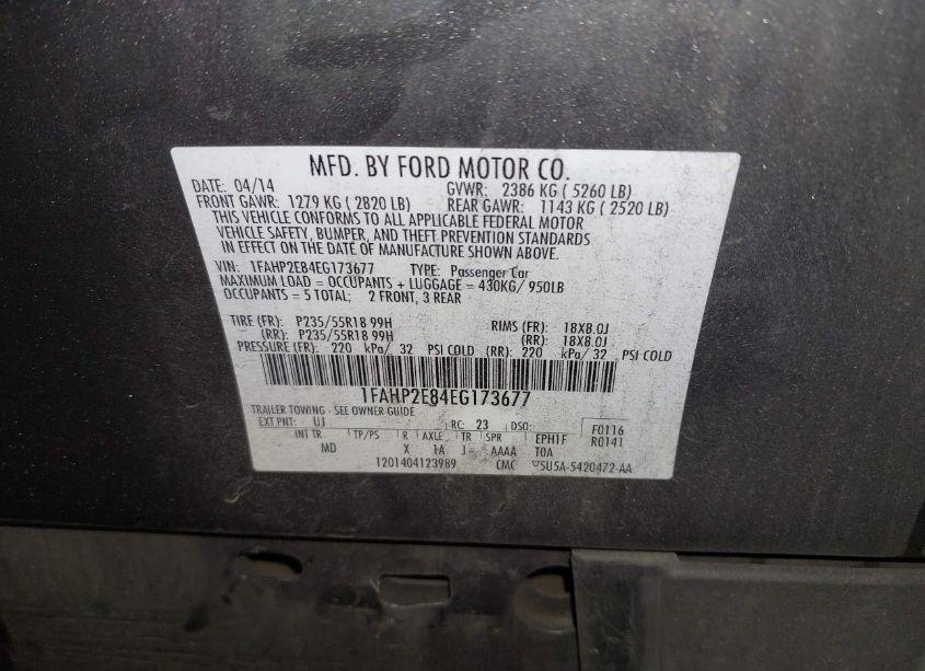 Photo 9 of 2014 Ford Taurus SEL (VIN 1FAHP2E84EG173677)