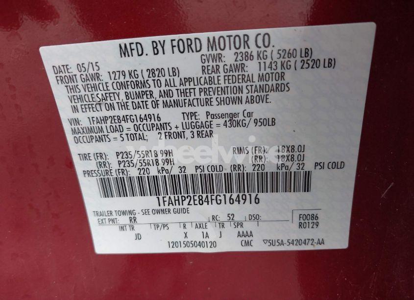 Photo 9 of 2015 Ford Taurus SEL (VIN 1FAHP2E84FG164916)