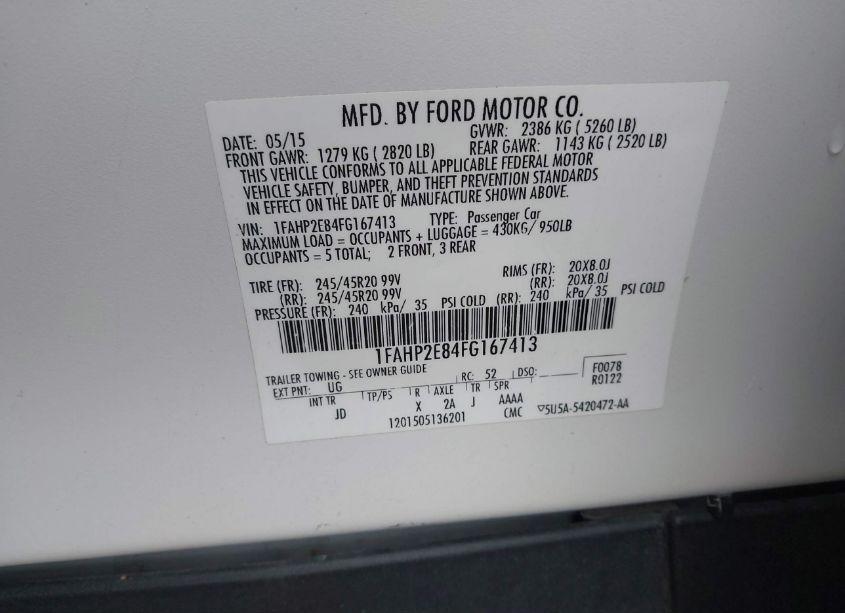 Photo 9 of 2015 Ford Taurus SEL (VIN 1FAHP2E84FG167413)