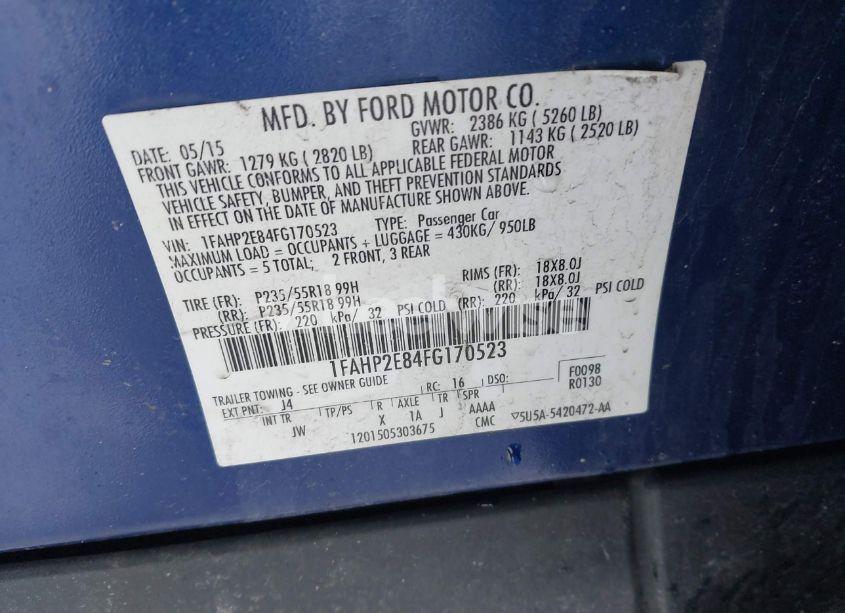 Photo 9 of 2015 Ford Taurus SEL (VIN 1FAHP2E84FG170523)