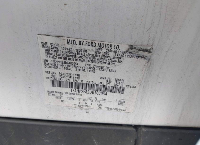 Photo 9 of 2013 Ford Taurus SEL (VIN 1FAHP2E85DG103054)