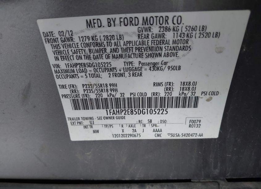 Photo 9 of 2013 Ford Taurus SEL (VIN 1FAHP2E85DG105225)