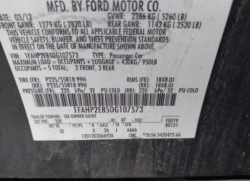 Photo 9 of 2013 Ford Taurus SEL (VIN 1FAHP2E85DG107573)