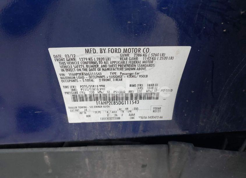 Photo 9 of 2013 Ford Taurus SEL (VIN 1FAHP2E85DG111543)