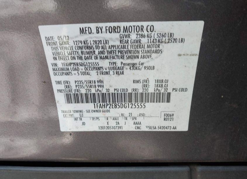 Photo 9 of 2013 Ford Taurus SEL (VIN 1FAHP2E85DG125555)