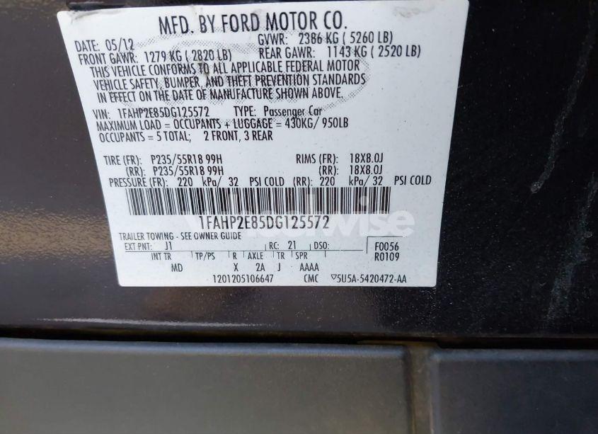 Photo 9 of 2013 Ford Taurus SEL (VIN 1FAHP2E85DG125572)