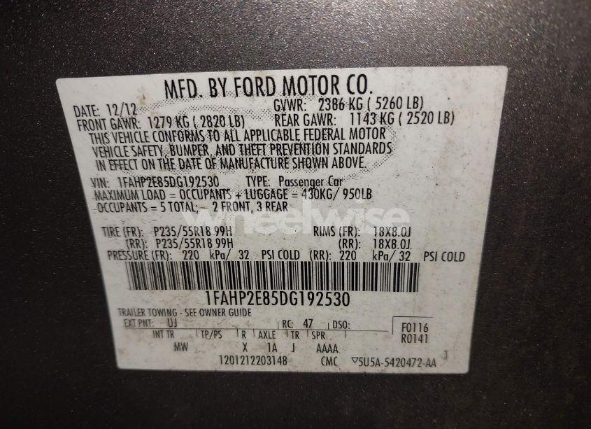 Photo 9 of 2013 Ford Taurus SEL (VIN 1FAHP2E85DG192530)