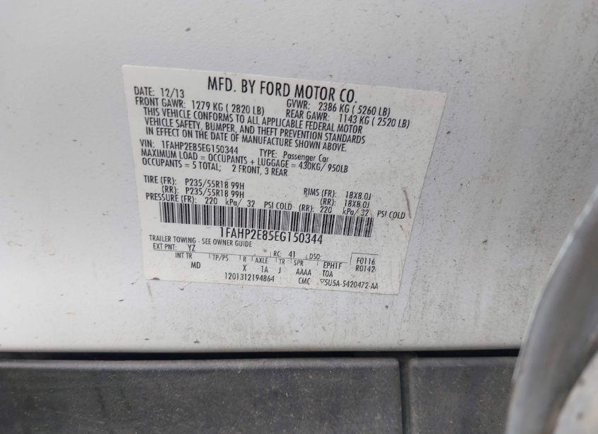 Photo 9 of 2014 Ford Taurus SEL (VIN 1FAHP2E85EG150344)