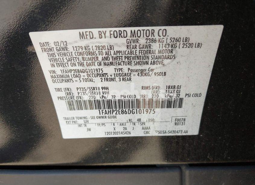 Photo 9 of 2013 Ford Taurus SEL (VIN 1FAHP2E86DG101975)