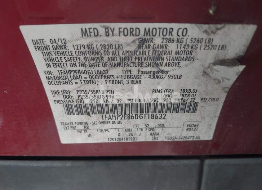 Photo 9 of 2013 Ford Taurus SEL (VIN 1FAHP2E86DG118632)