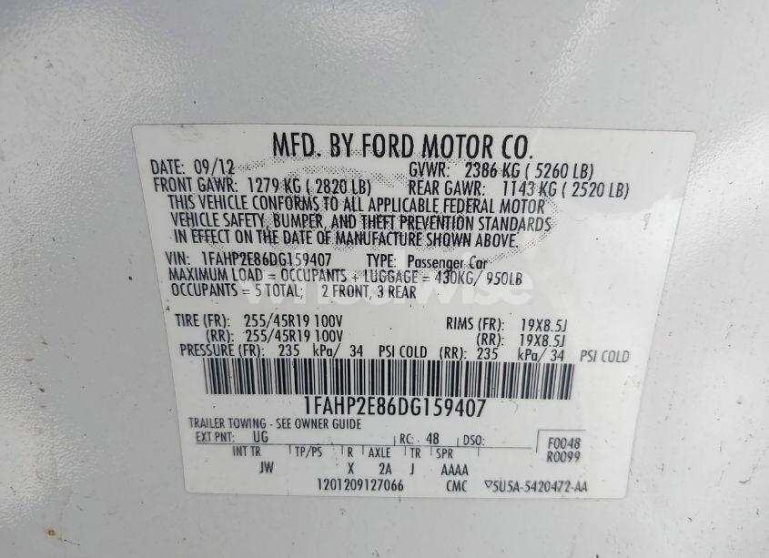 Photo 9 of 2013 Ford Taurus SEL (VIN 1FAHP2E86DG159407)