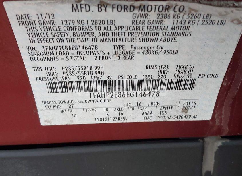 Photo 9 of 2014 Ford Taurus SEL (VIN 1FAHP2E86EG146478)