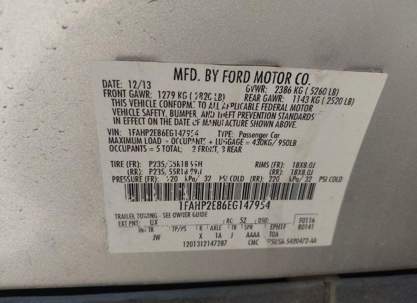 Photo 9 of 2014 Ford Taurus SEL (VIN 1FAHP2E86EG147954)