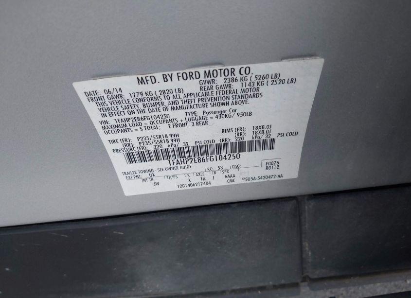 Photo 9 of 2015 Ford Taurus SEL (VIN 1FAHP2E86FG104250)