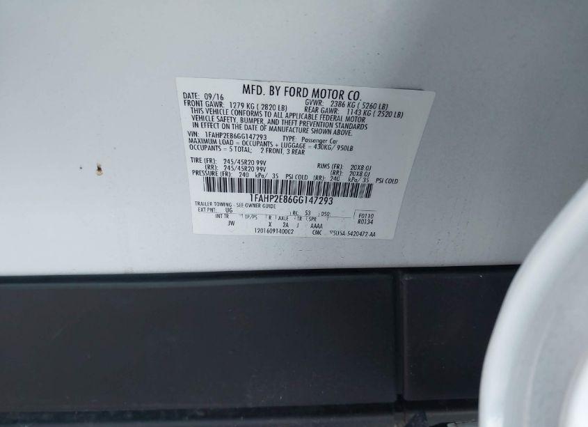 Photo 9 of 2016 Ford Taurus SEL (VIN 1FAHP2E86GG147293)