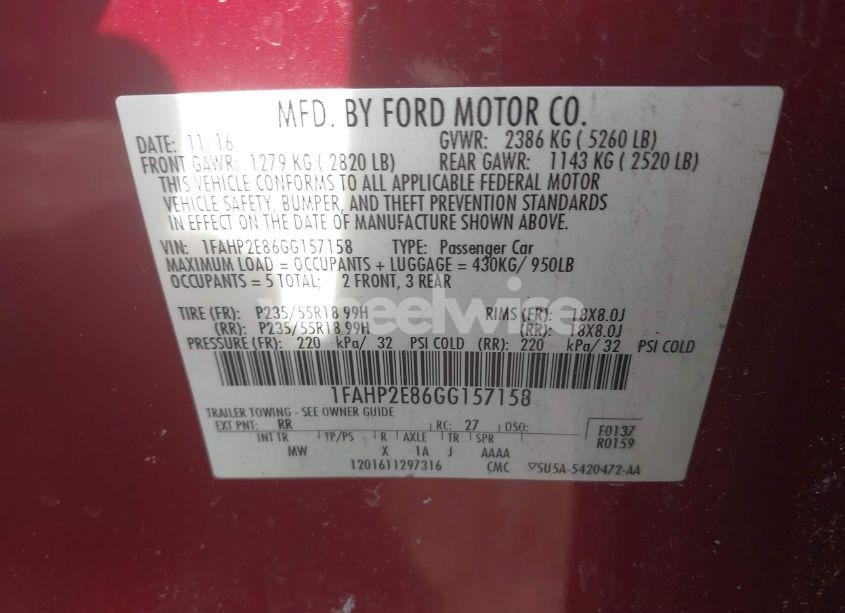 Photo 9 of 2016 Ford Taurus SEL (VIN 1FAHP2E86GG157158)