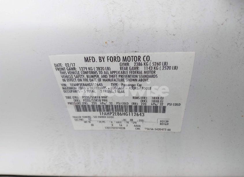 Photo 9 of 2017 Ford Taurus SEL (VIN 1FAHP2E86HG112643)