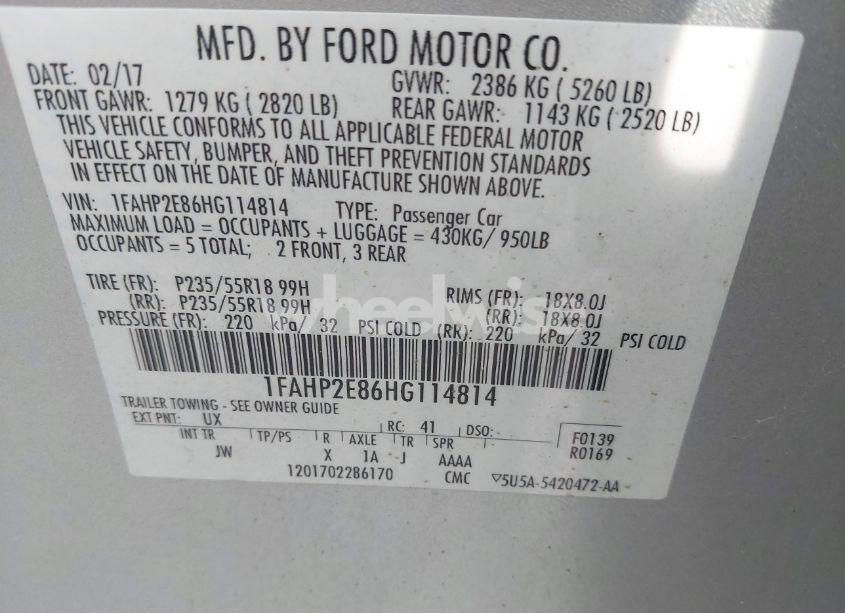 Photo 9 of 2017 Ford Taurus SEL (VIN 1FAHP2E86HG114814)