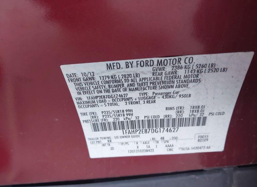 Photo 9 of 2013 Ford Taurus SEL (VIN 1FAHP2E87DG174627)