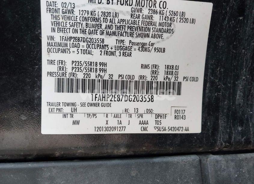 Photo 9 of 2013 Ford Taurus SEL (VIN 1FAHP2E87DG203558)