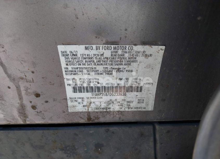 Photo 9 of 2013 Ford Taurus SEL (VIN 1FAHP2E87DG233630)