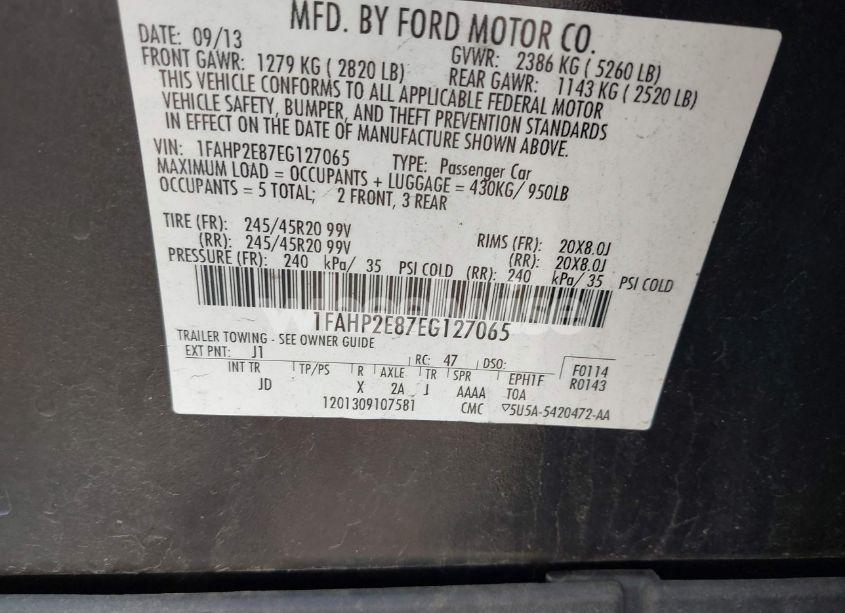 Photo 9 of 2014 Ford Taurus SEL (VIN 1FAHP2E87EG127065)
