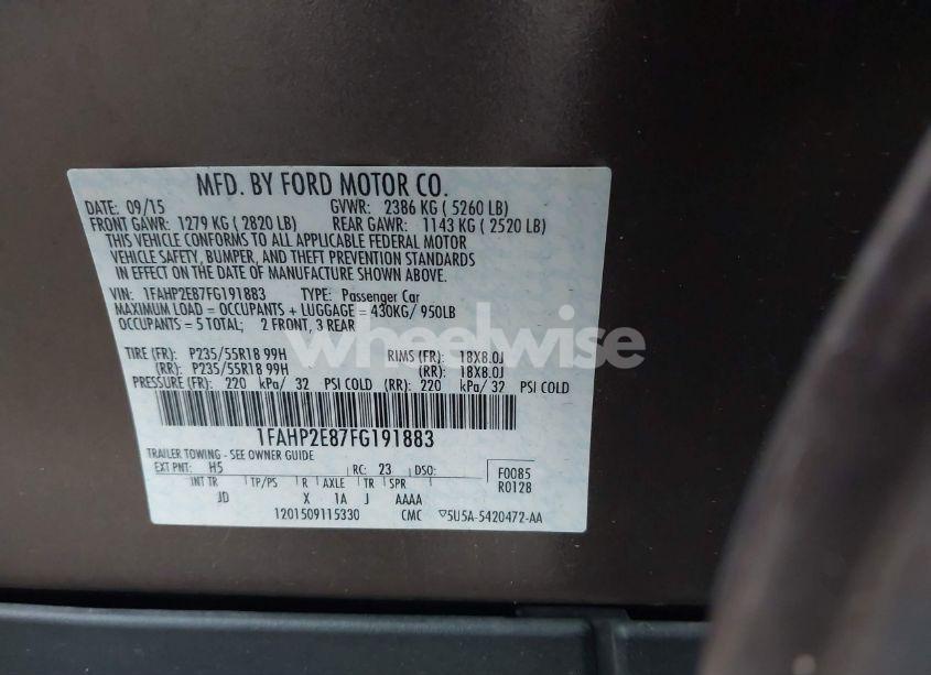 Photo 9 of 2015 Ford Taurus SEL (VIN 1FAHP2E87FG191883)