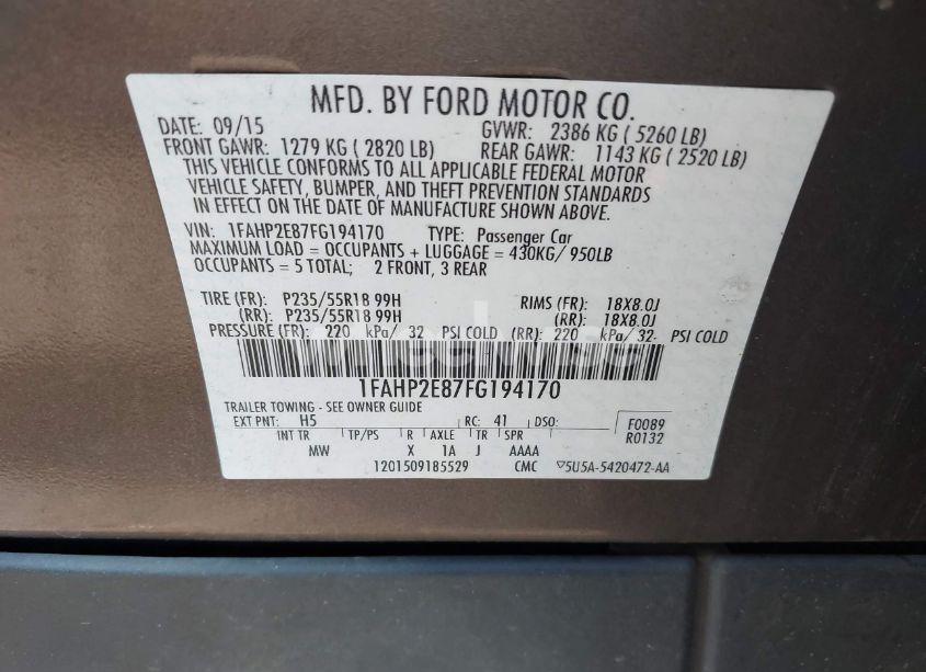 Photo 9 of 2015 Ford Taurus SEL (VIN 1FAHP2E87FG194170)