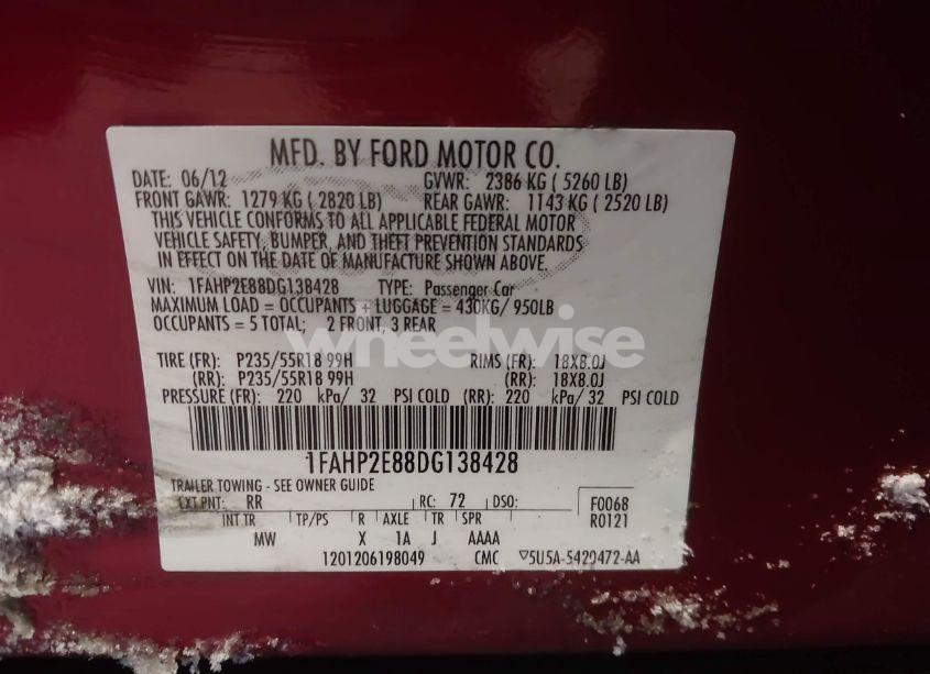 Photo 9 of 2013 Ford Taurus SEL (VIN 1FAHP2E88DG138428)