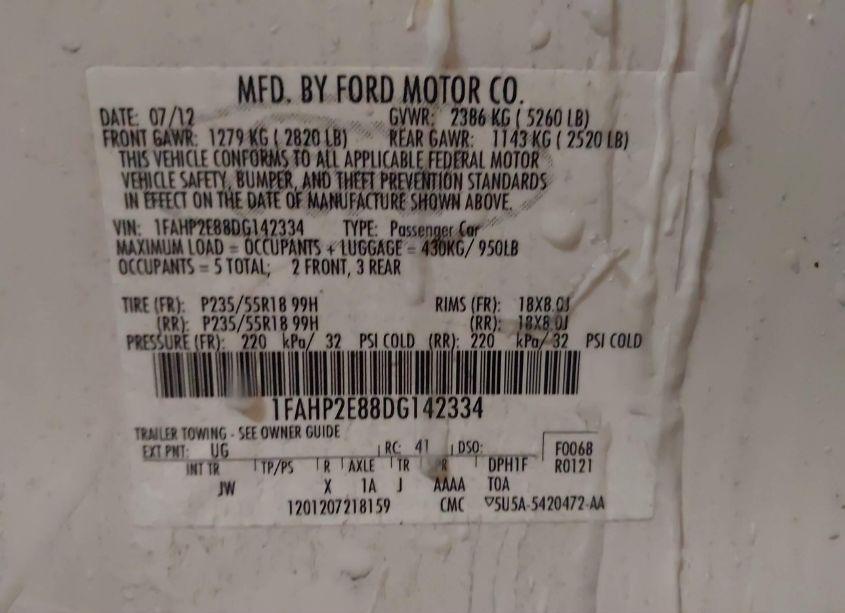 Photo 9 of 2013 Ford Taurus SEL (VIN 1FAHP2E88DG142334)