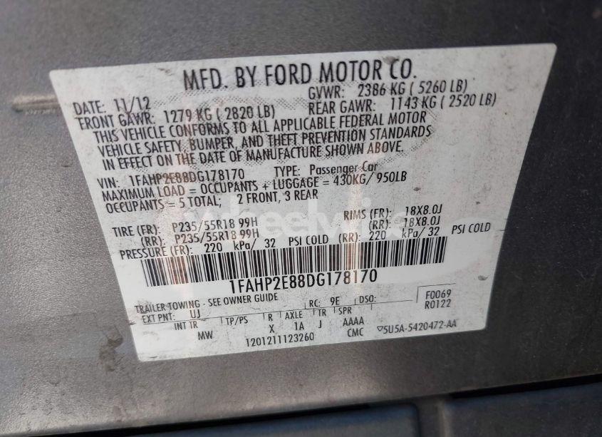Photo 9 of 2013 Ford Taurus SEL (VIN 1FAHP2E88DG178170)