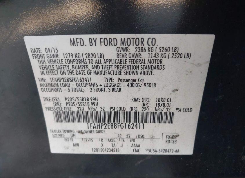 Photo 9 of 2015 Ford Taurus SEL (VIN 1FAHP2E88FG162411)