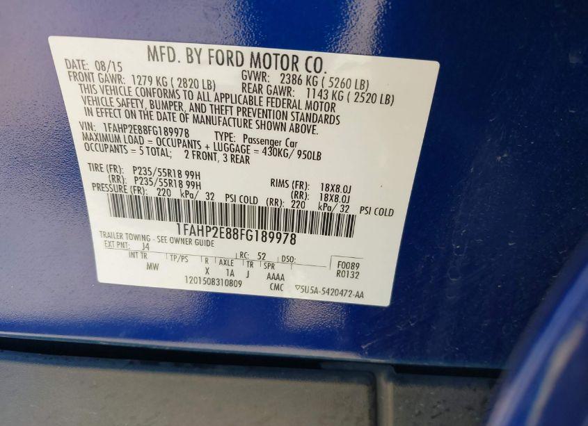 Photo 9 of 2015 Ford Taurus SEL (VIN 1FAHP2E88FG189978)