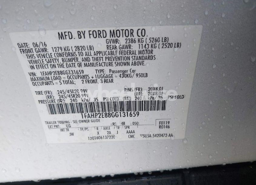 Photo 9 of 2016 Ford Taurus SEL (VIN 1FAHP2E88GG131659)