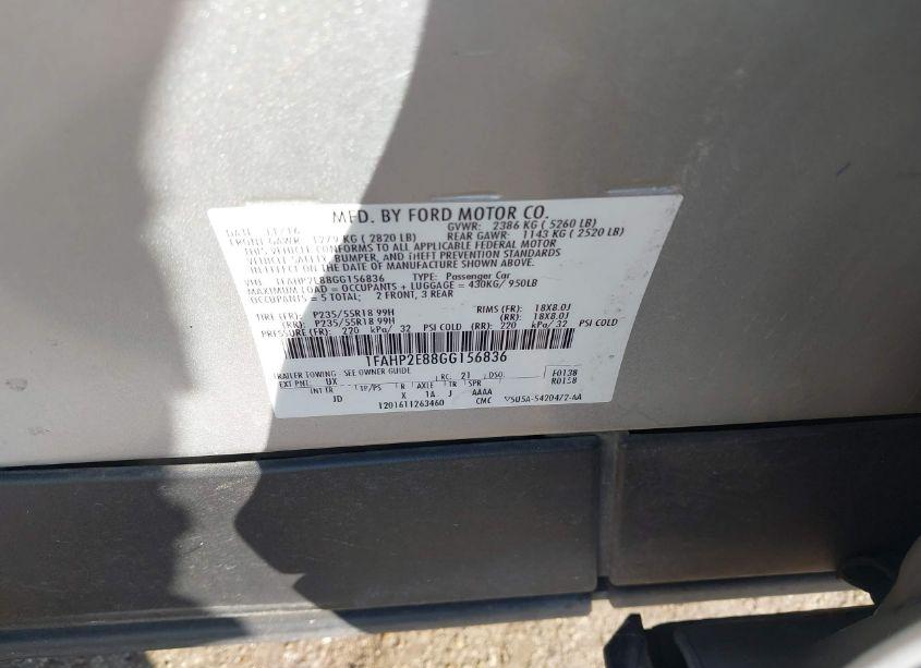 Photo 9 of 2016 Ford Taurus SEL (VIN 1FAHP2E88GG156836)