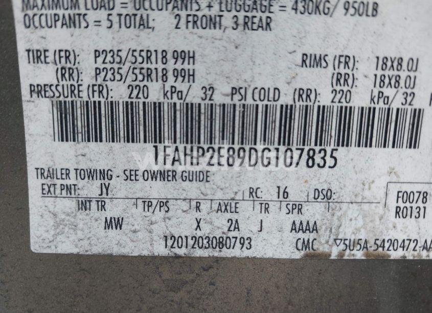 Photo 9 of 2013 Ford Taurus SEL (VIN 1FAHP2E89DG107835)