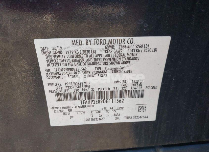 Photo 9 of 2013 Ford Taurus SEL (VIN 1FAHP2E89DG111562)