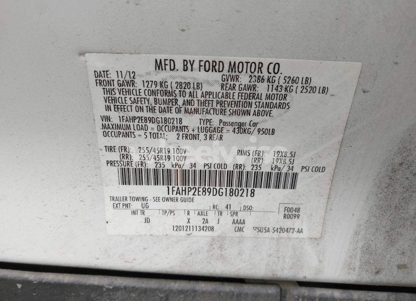 Photo 9 of 2013 Ford Taurus SEL (VIN 1FAHP2E89DG180218)