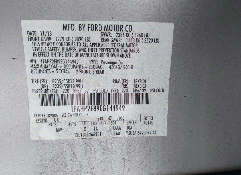 Photo 9 of 2014 Ford Taurus SEL (VIN 1FAHP2E89EG144949)