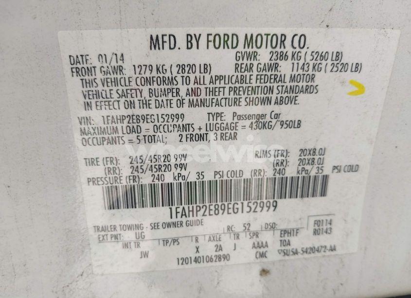 Photo 9 of 2014 Ford Taurus SEL (VIN 1FAHP2E89EG152999)