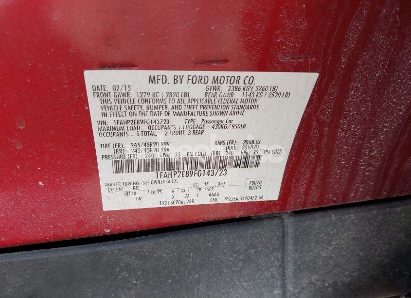 Photo 9 of 2015 Ford Taurus SEL (VIN 1FAHP2E89FG143723)